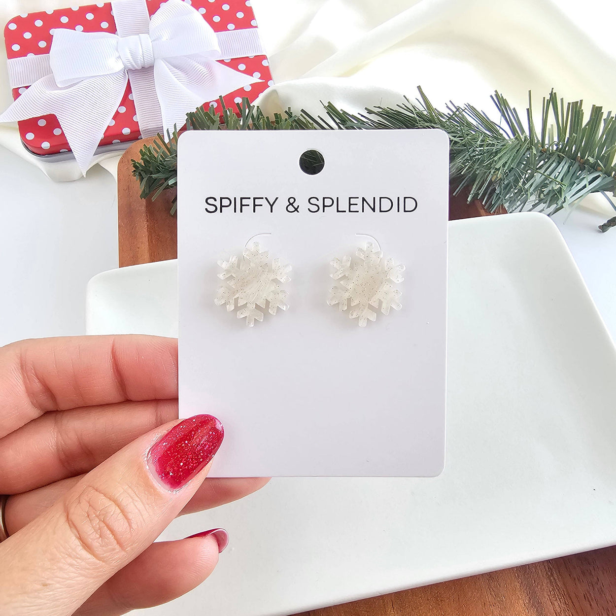 White Shimmer Snowflake Studs