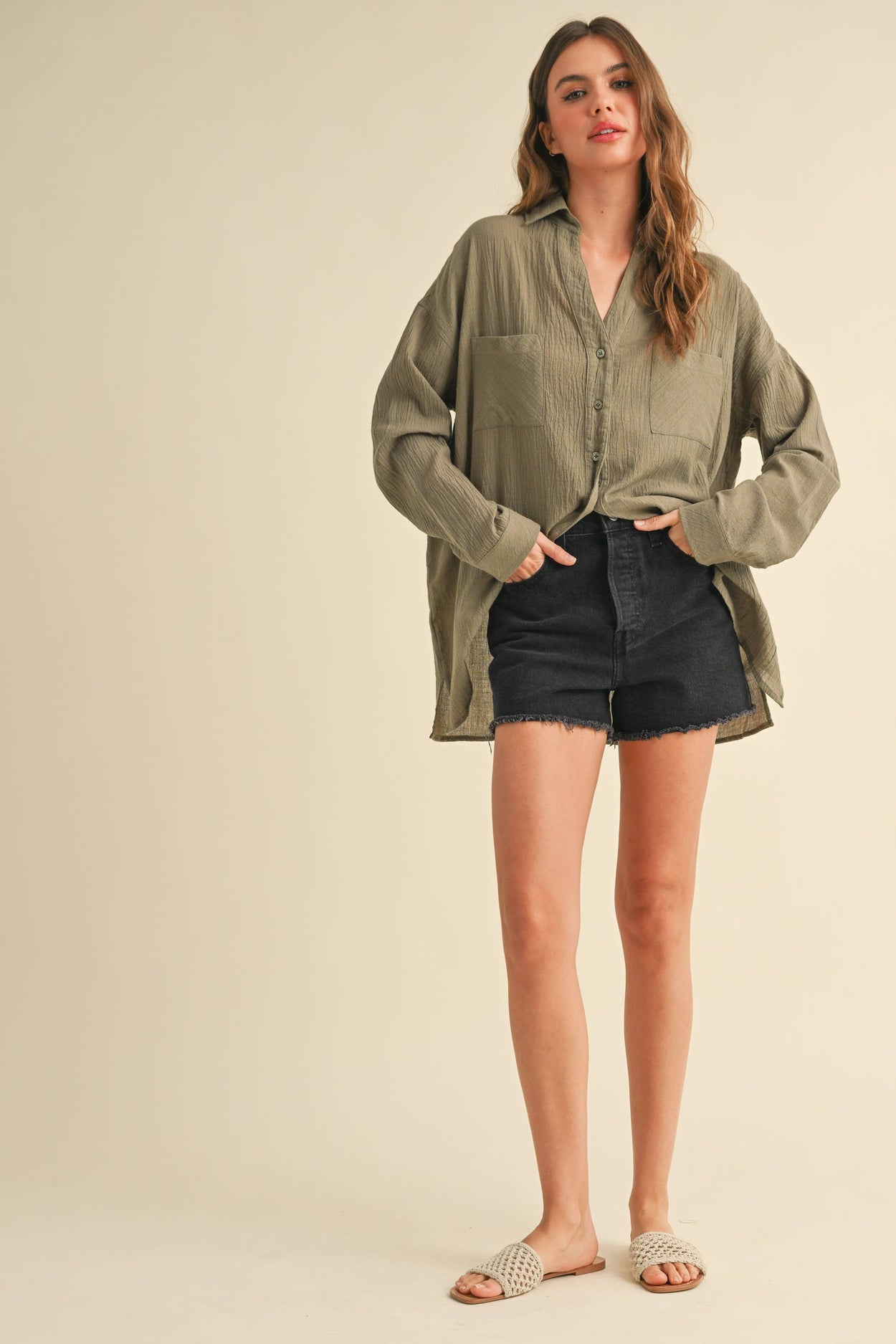 Olive Basic Cotton Buttondown