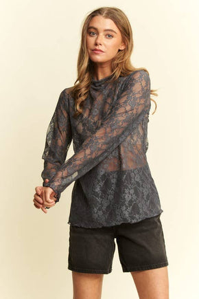 Plus Black Mesh Floral Print Top