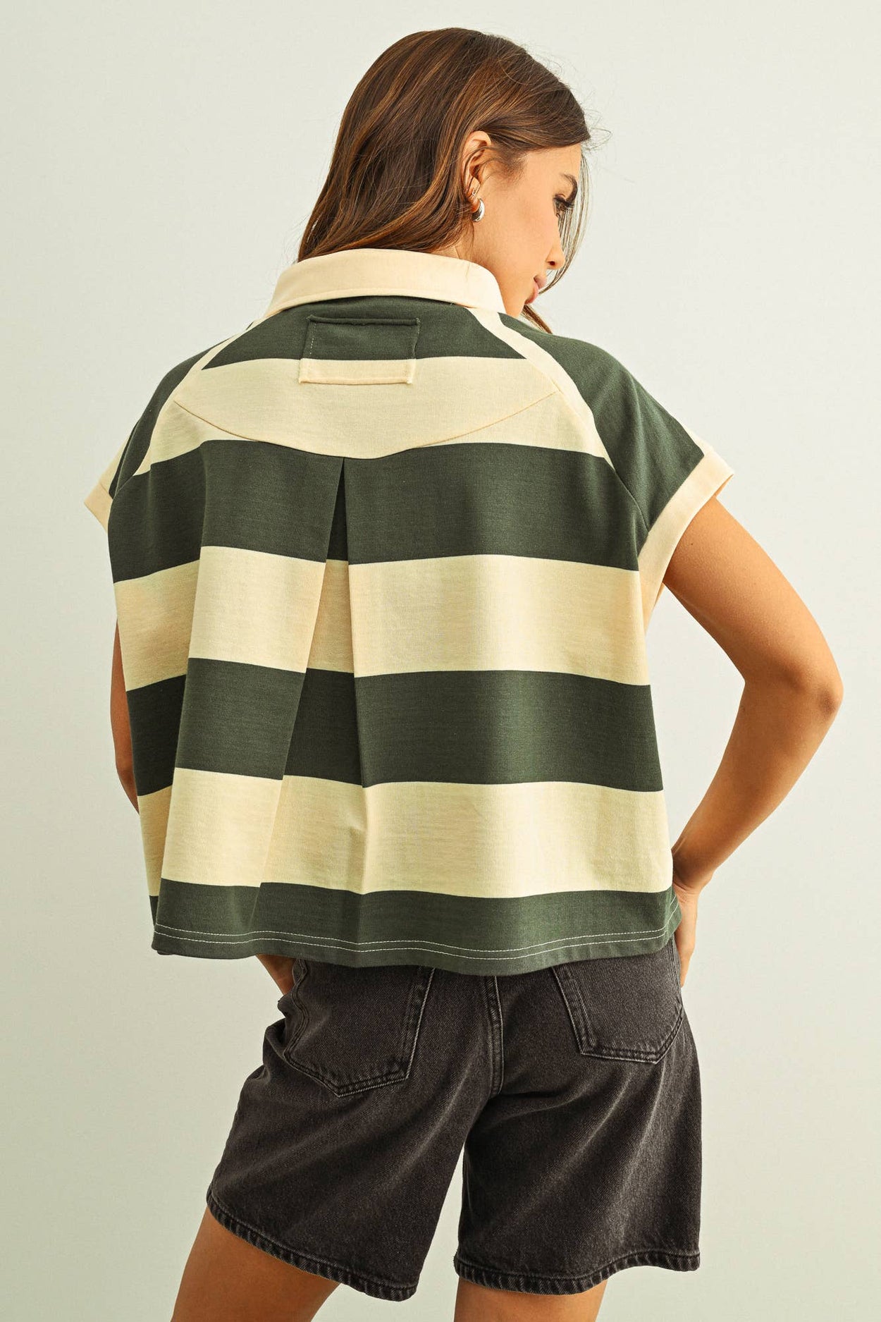 Green  & Beige Wide Stripe Polo