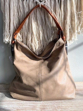 Mocha Side Metal Accent Hobo Bag