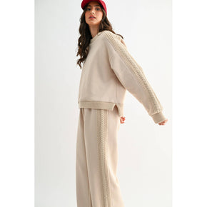Beige Cable Knit Trim Bottoms