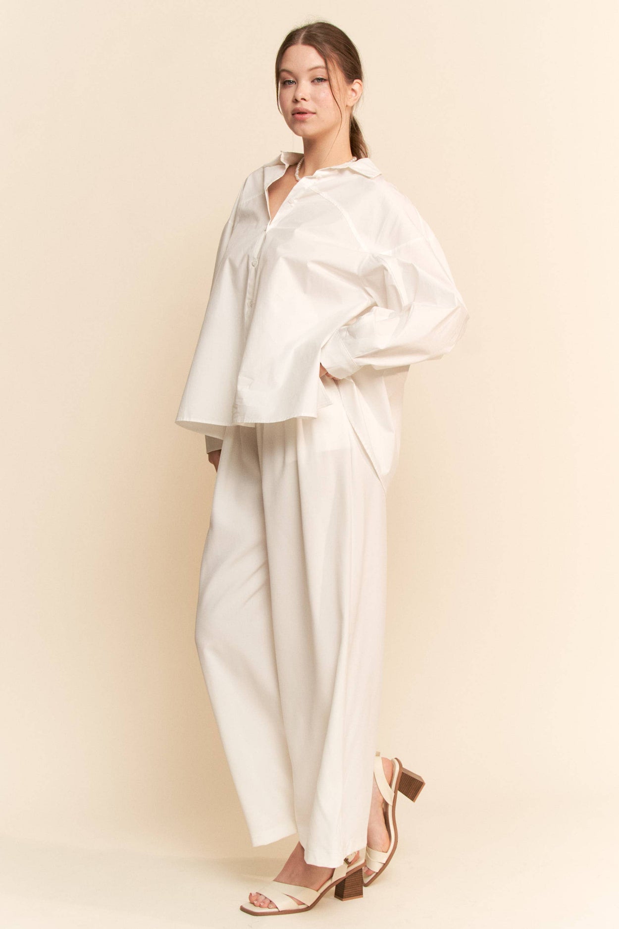 Plus Cream Blouse Long Sleeve Shirt