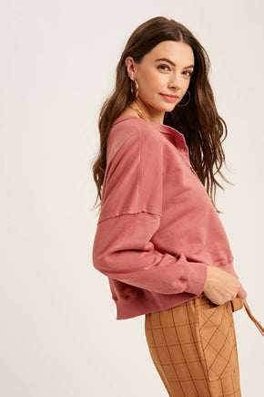 Deep Rose Henley Button Soft Knit Top