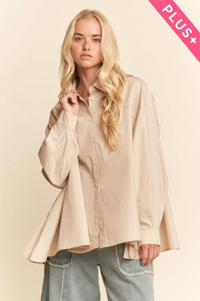 Plus Cream Blouse Long Sleeve Shirt