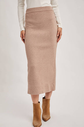 Latte Ribbed Knit Midi Skirt