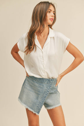 White Button Down Cap Sleeve Blouse