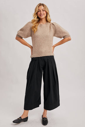 Black Pleated Wide-Leg Pants