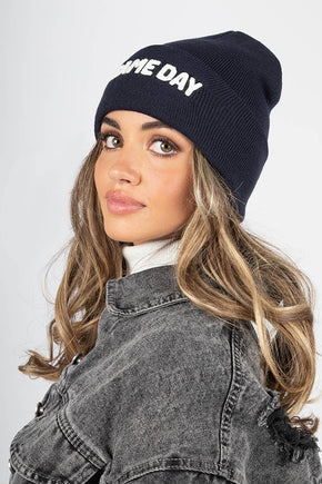 Navy Game Day Embroidered Beanie