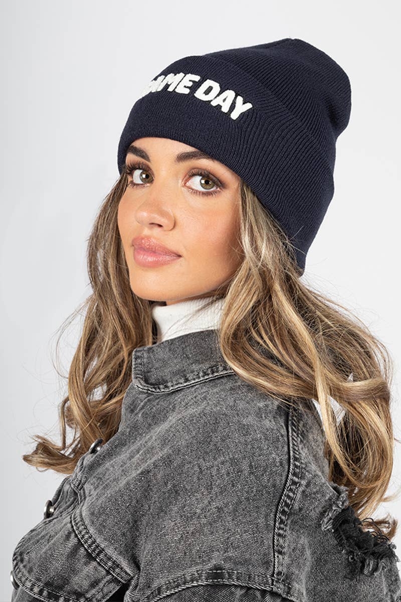 Navy Game Day Embroidered Beanie