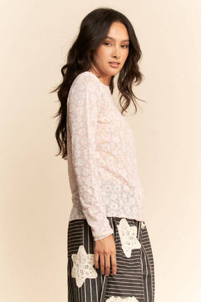 Plus Lavender Long Sleeve Floral Mesh Top