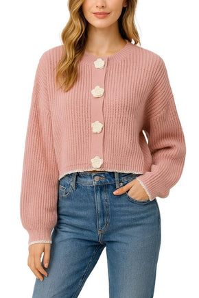 Pink Rose Button Knit Cardigan