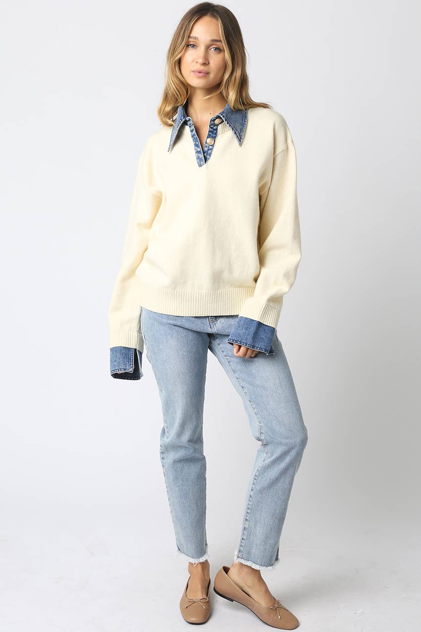 Ivory Emely Contrast Knit Top