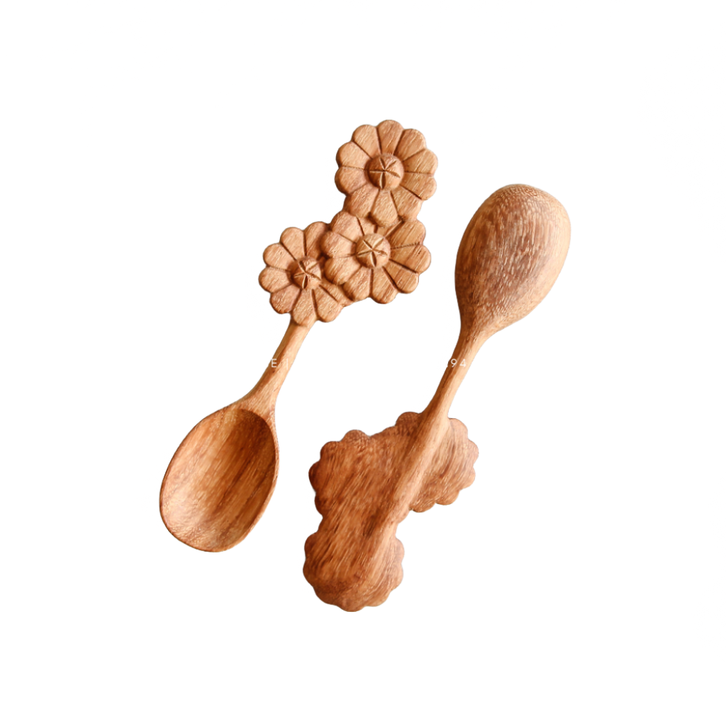 Hand Carved Wooden Spoon With Flowers