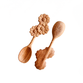 Hand Carved Wooden Spoon With Flowers