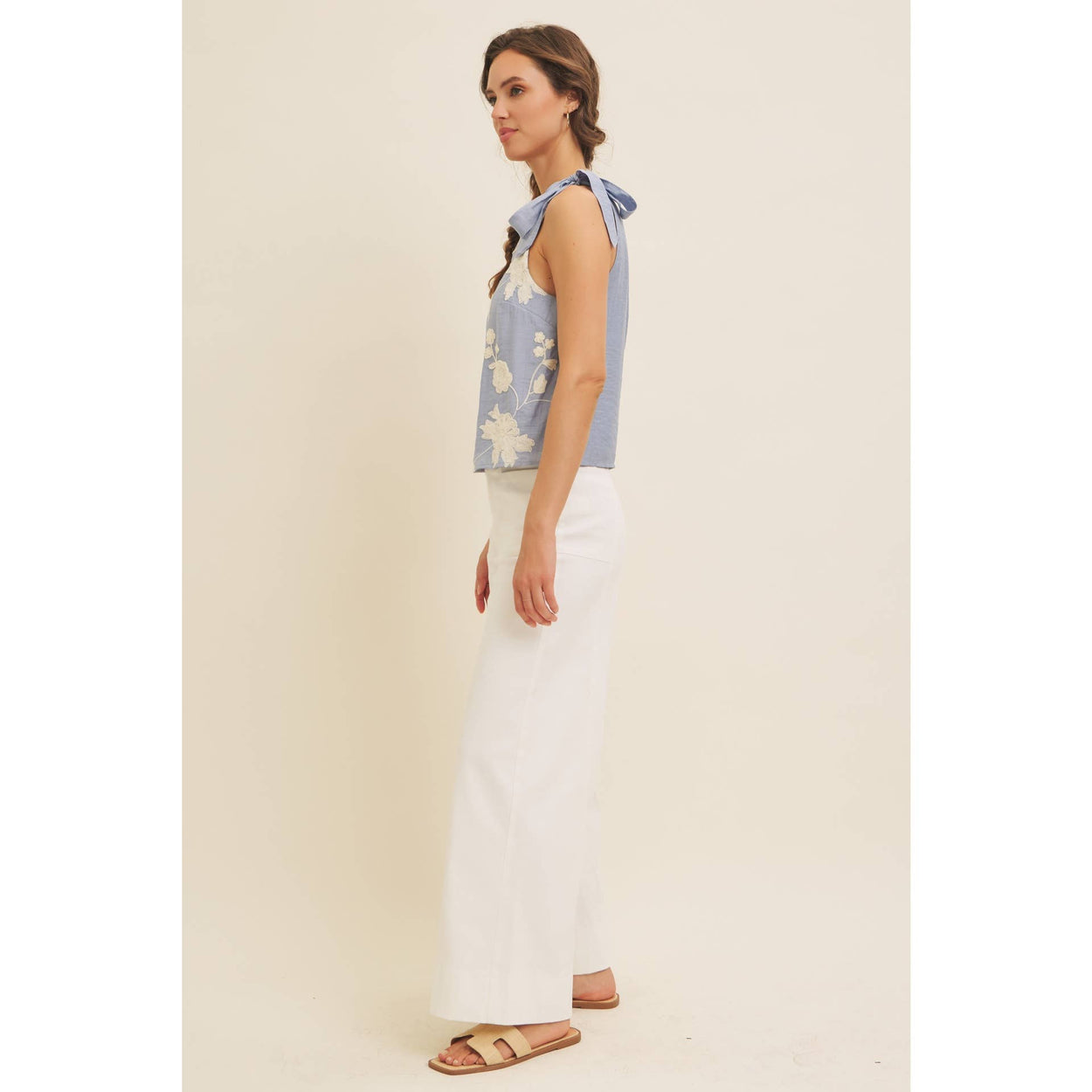 Dusty Blue Blouse Top With Bow Straps