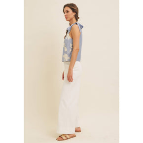 Dusty Blue Blouse Top With Bow Straps