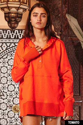 Cream French Terry Oversized Solid Hoodie Top