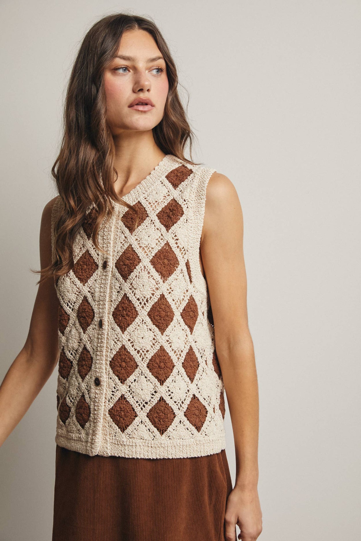 Black Crochet Diamond Pattern Vest