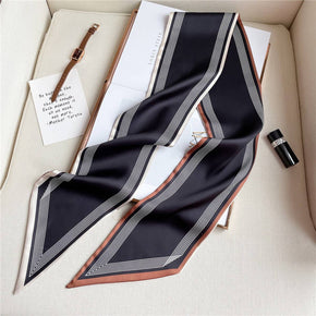 Black Thin Simple Geometric Long Silk Head Scarf