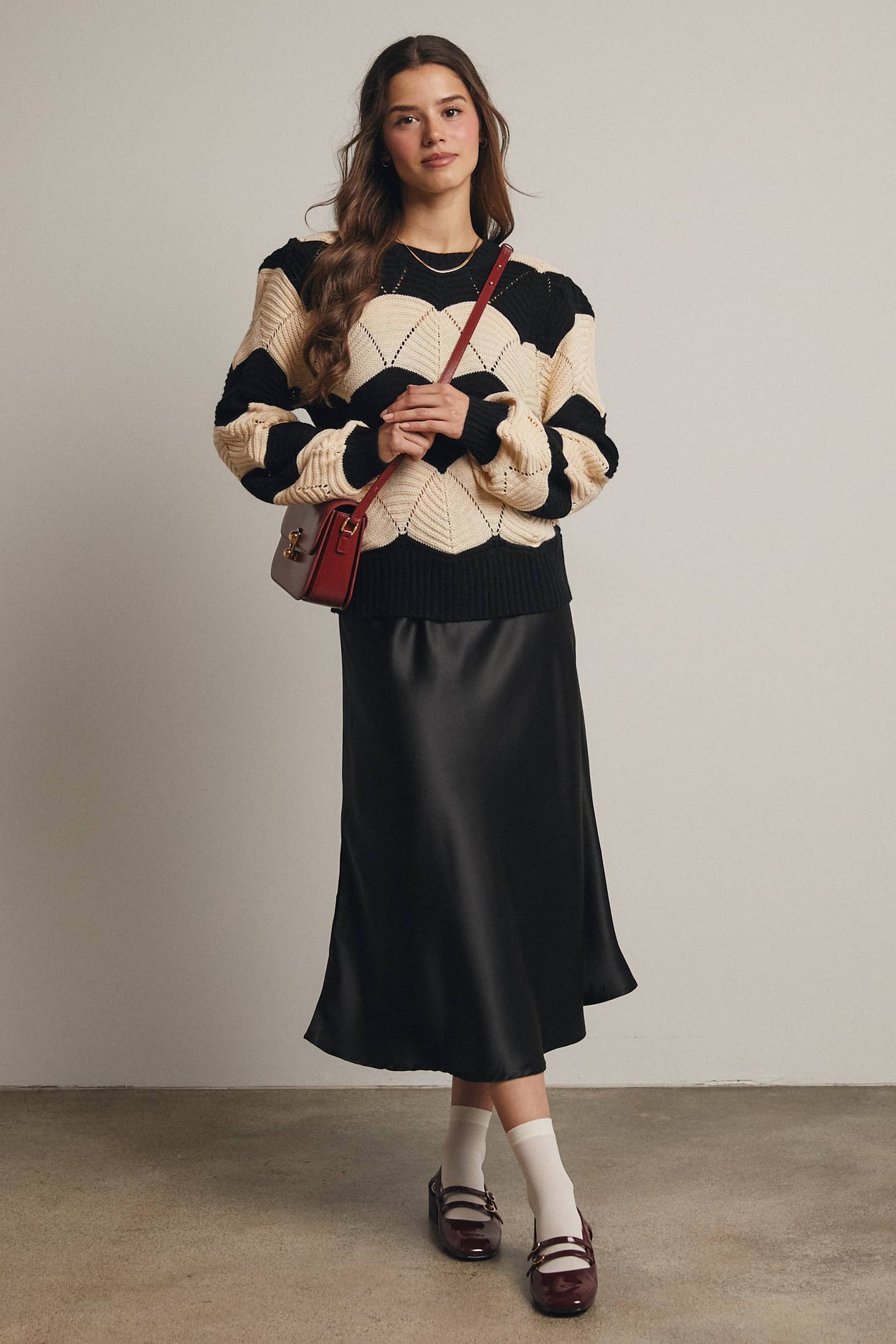 Black Wave Knit Chevron Pullover