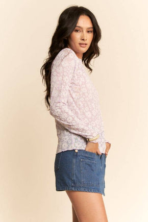 Plus Lavender Long Sleeve Floral Mesh Top