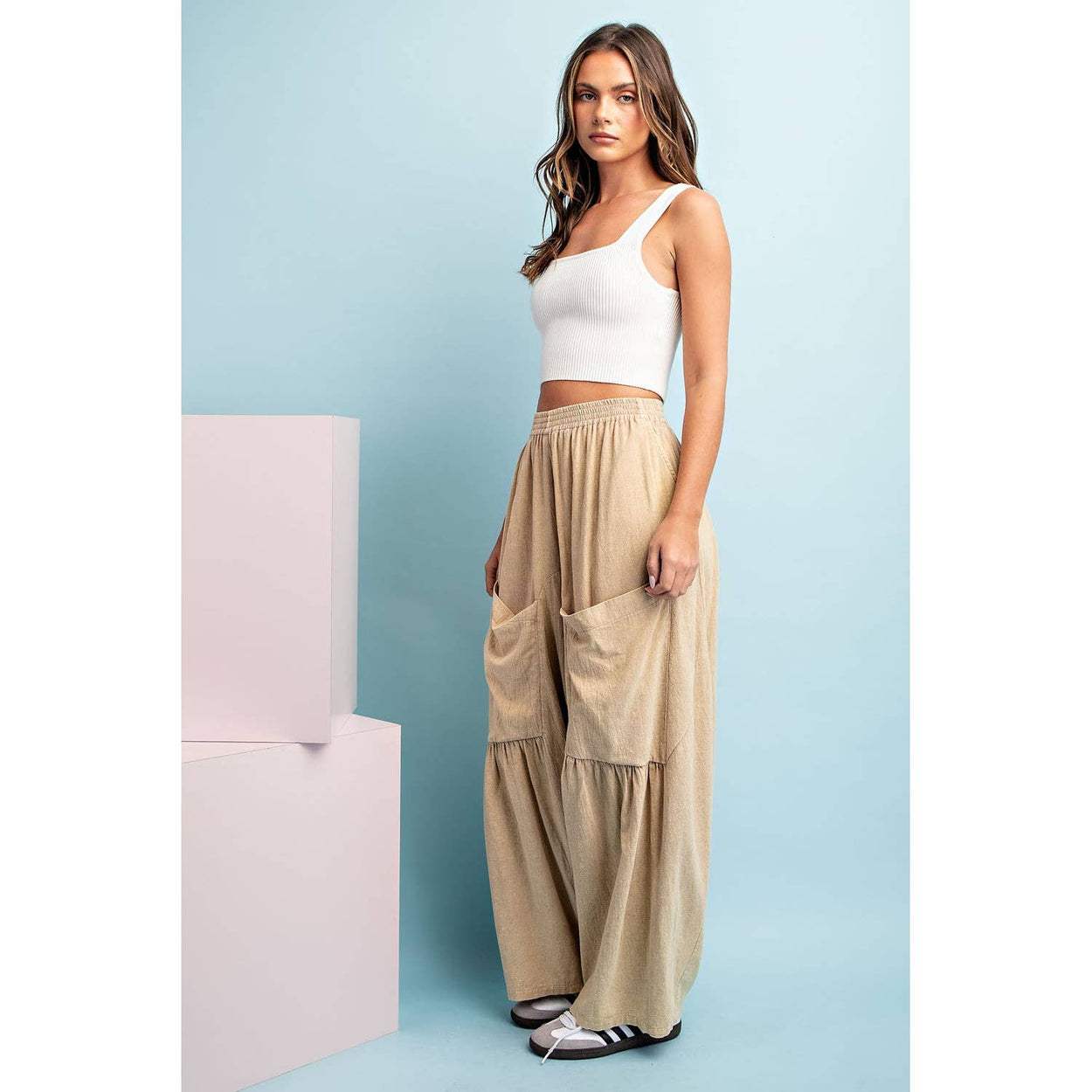 Taupe Mineral Washed Wide Leg