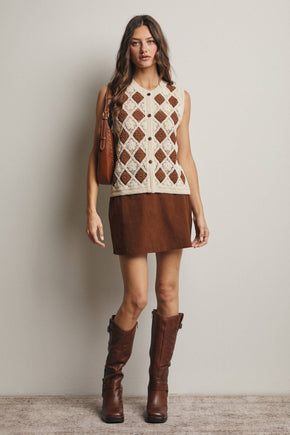 Black Crochet Diamond Pattern Vest