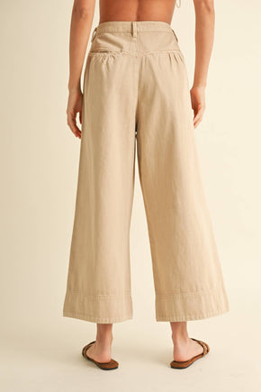 Beige Loose Fit Pleated Cotton Pants