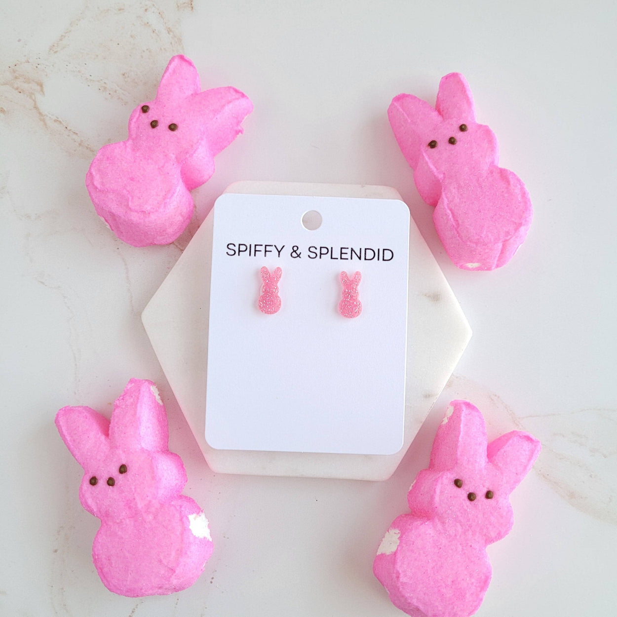 Pink Glitter Bunny Studs
