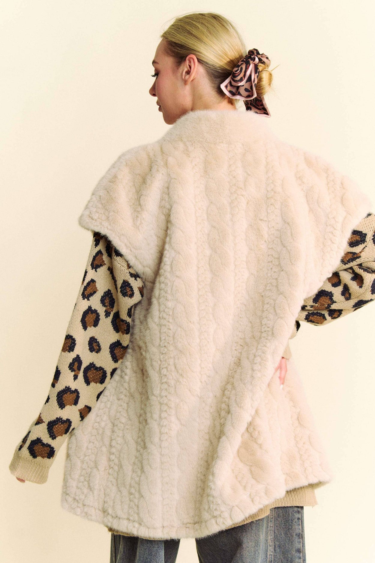 Plus Button Fuzzy Fur Vest Jacket