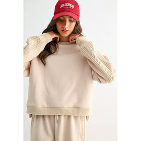 Beige Cable Knit Trim Bottoms