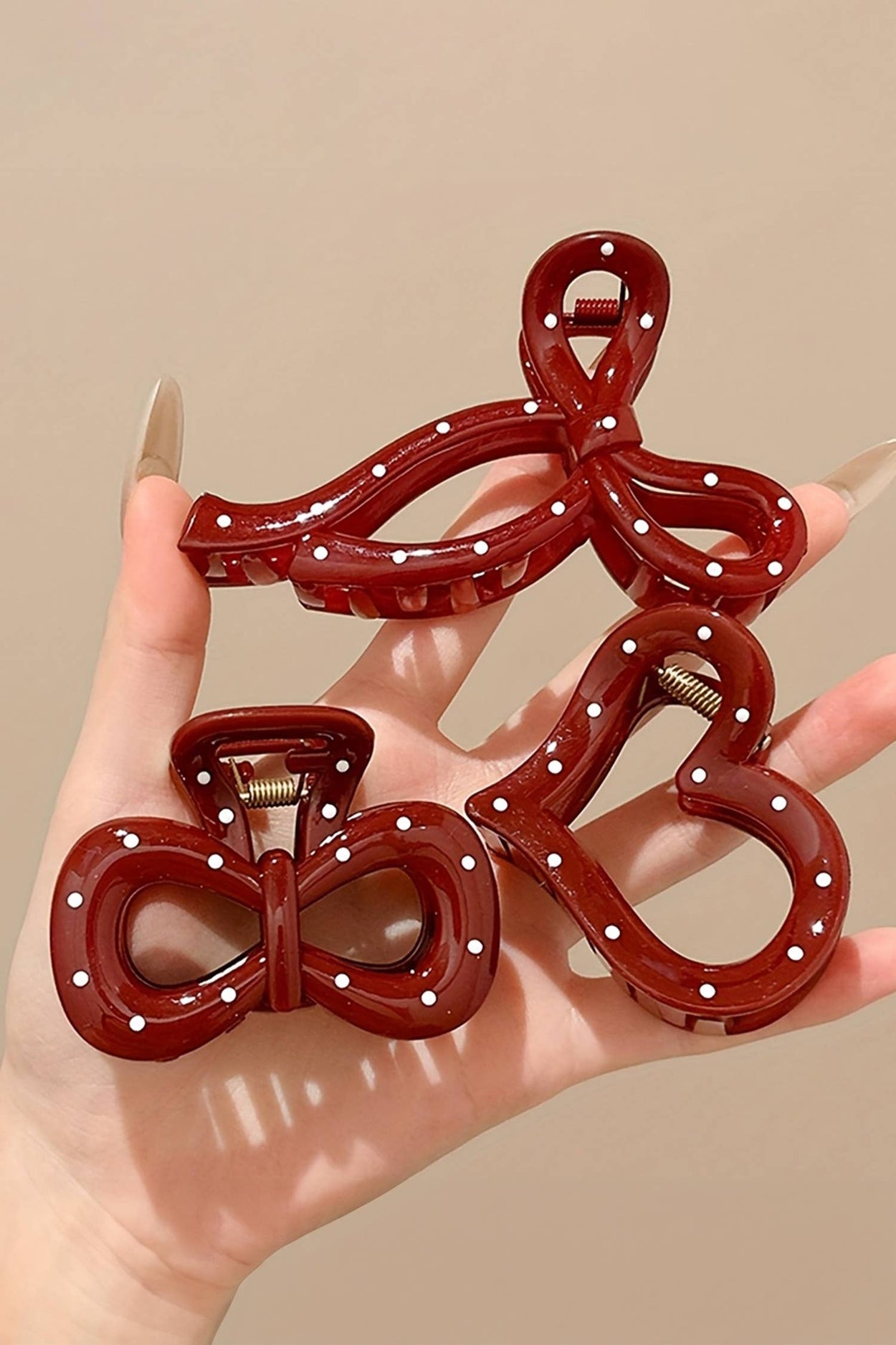 Fiery Red Polka Dot Heart Valentines Fashion Hair Claw Clip