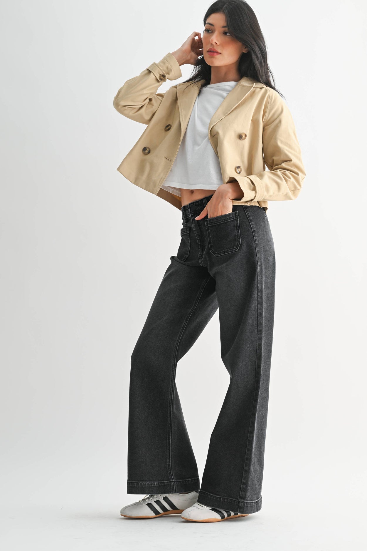 Black Patch Pocket Wide Leg Jean