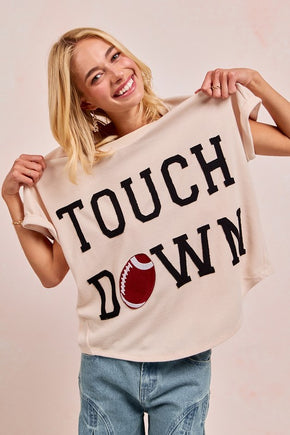 Touchdown Letter Patches Oversized Waffle Top