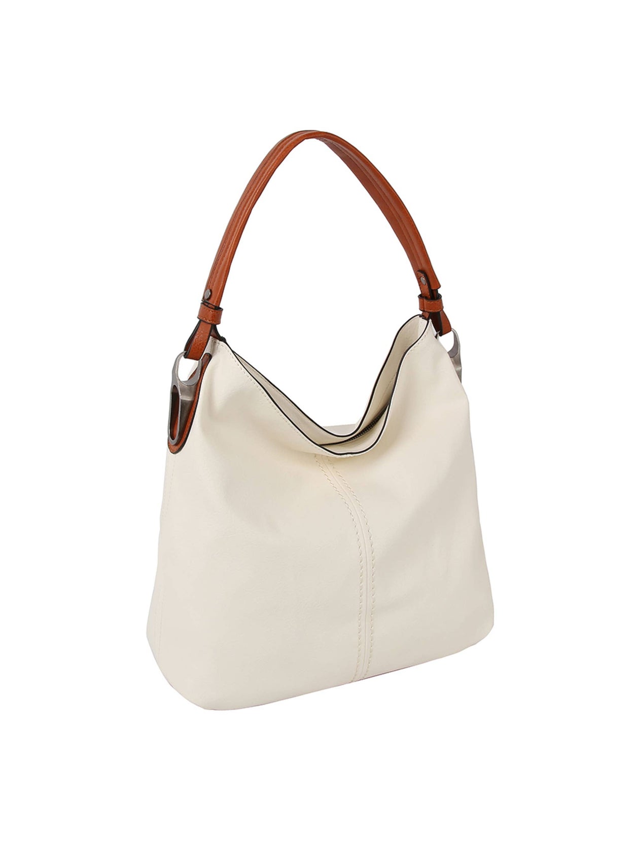 Mocha Side Metal Accent Hobo Bag