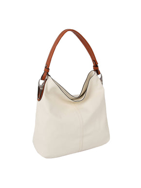 Mocha Side Metal Accent Hobo Bag