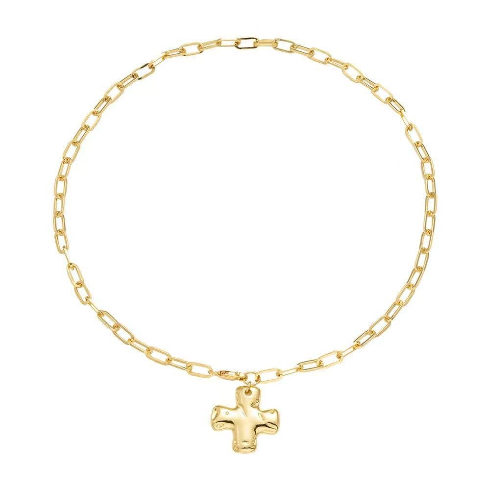 Gold Hammered Cross Necklace