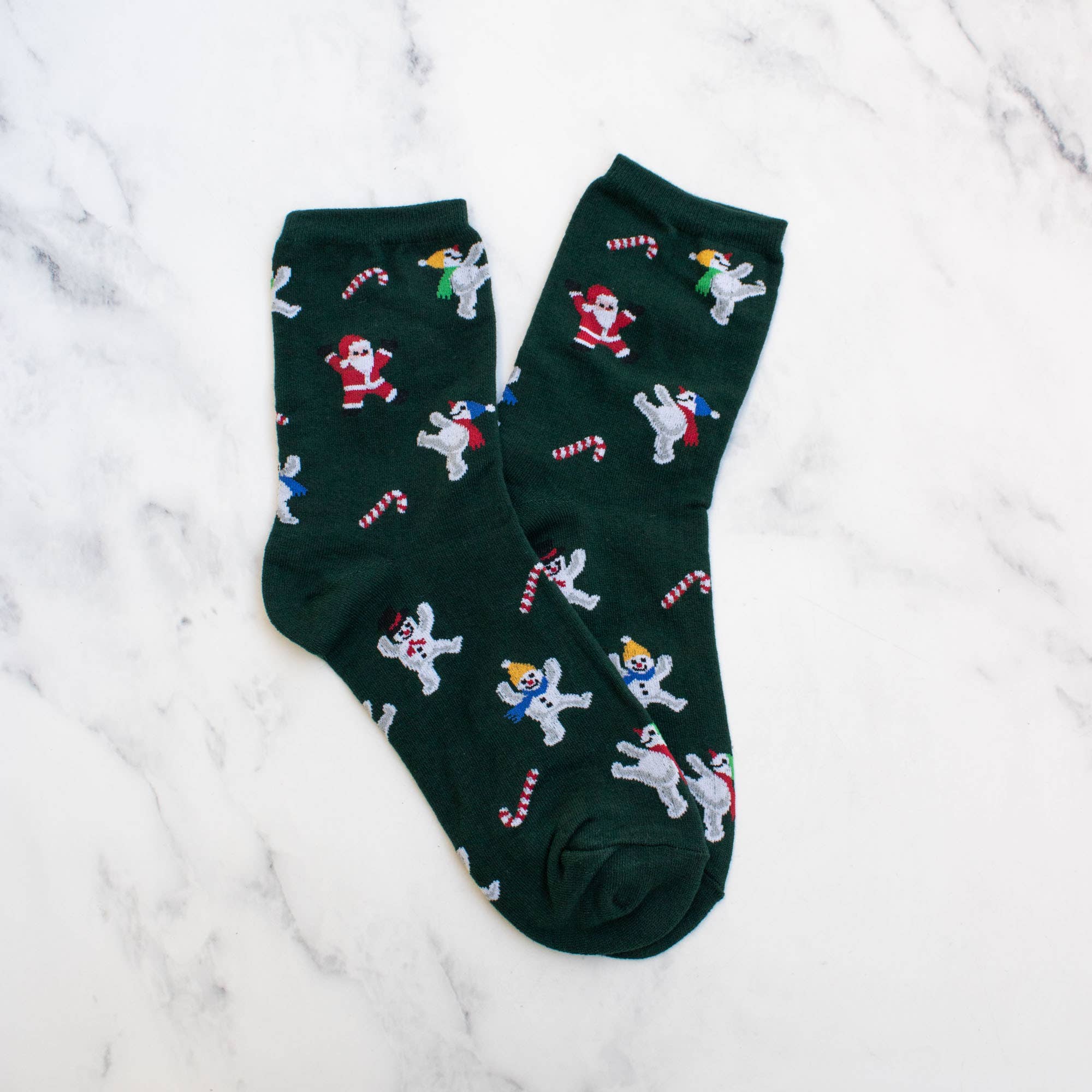 Green Women's Christmas Santa and Snowman Socks
