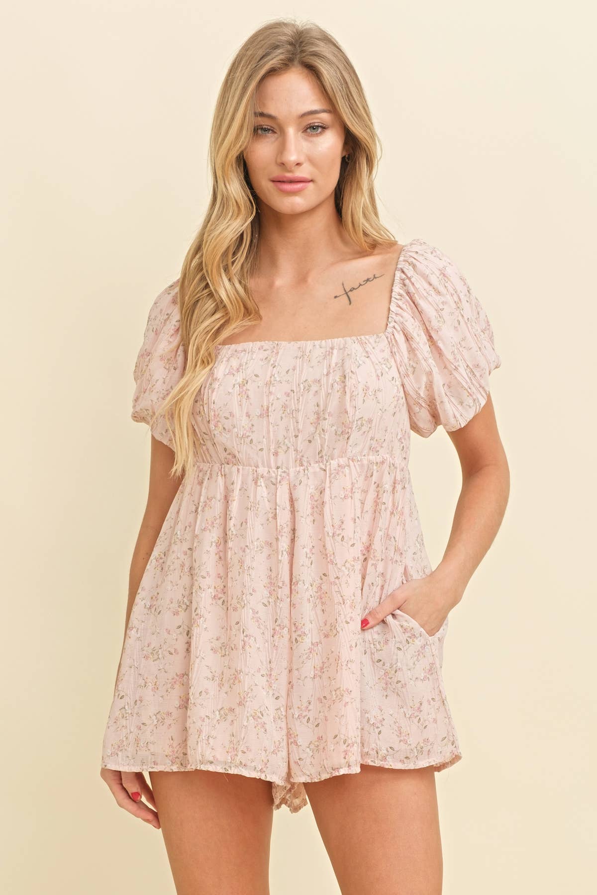 Pink Floral Smocked Romper