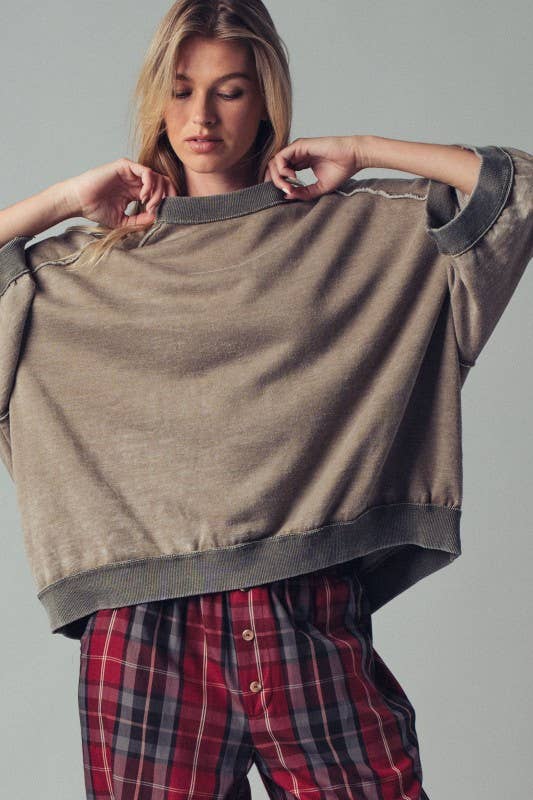 Olive Oversized Seam Detail Pullover Top