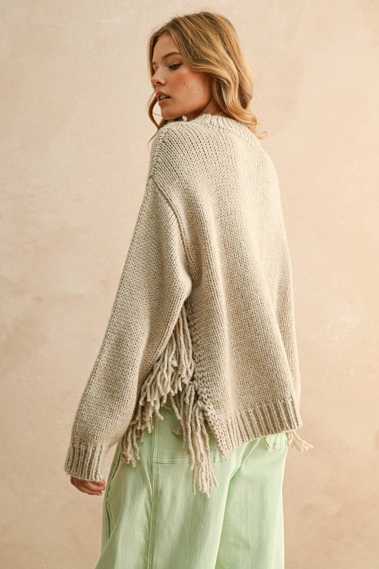 Stone Fringe On The Side Sweater