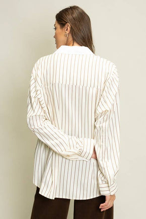 Brown Sophisticated Stripe Blouse