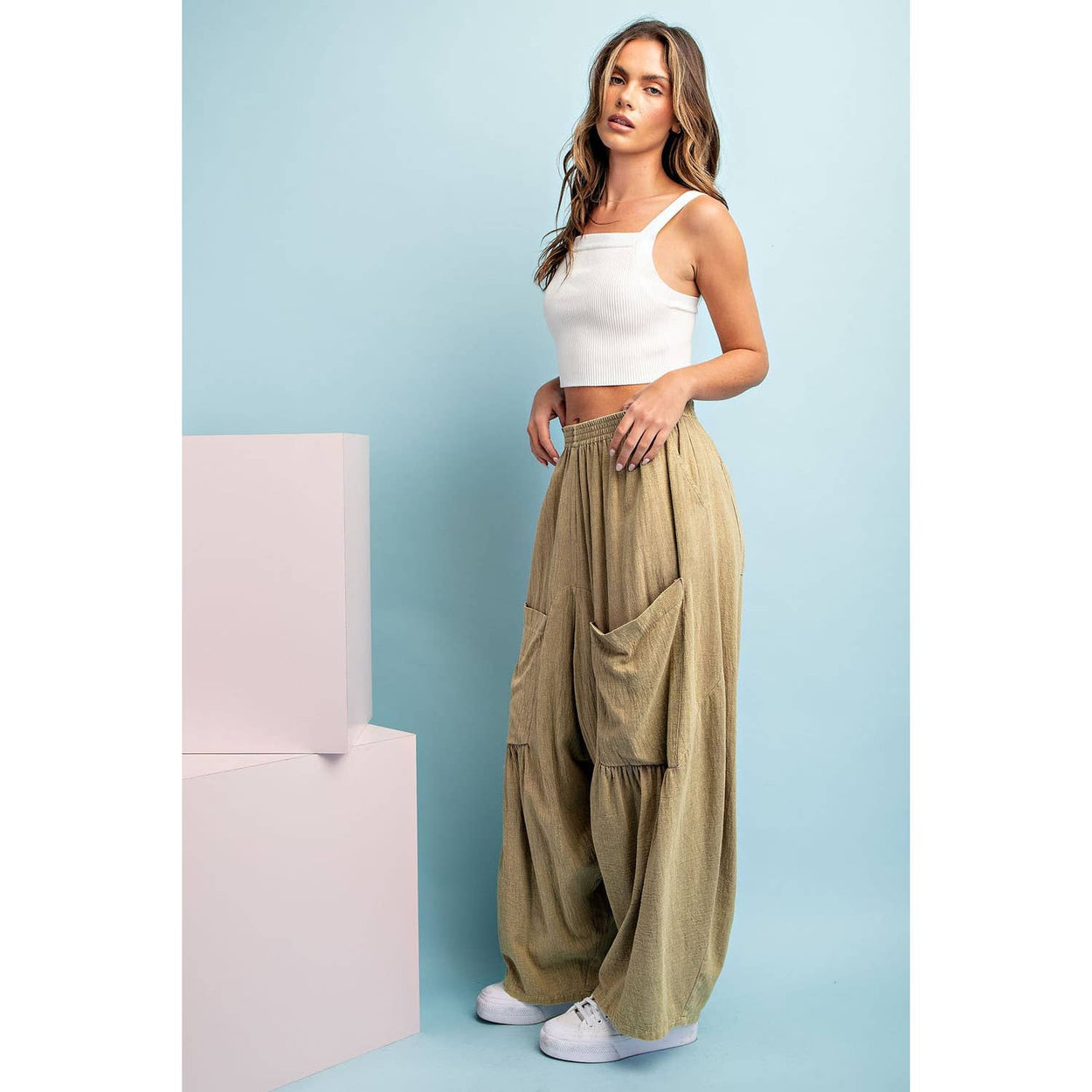 Taupe Mineral Washed Wide Leg