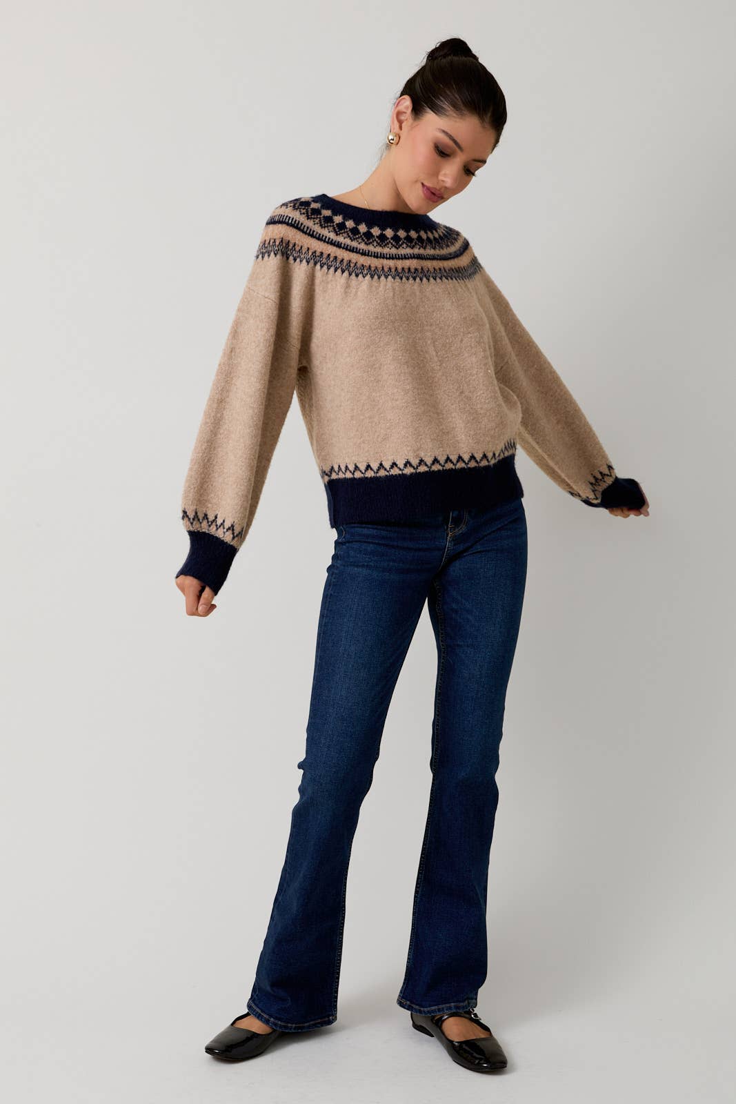 Oatmeal Crew Neck Drop Shoulder Sweater