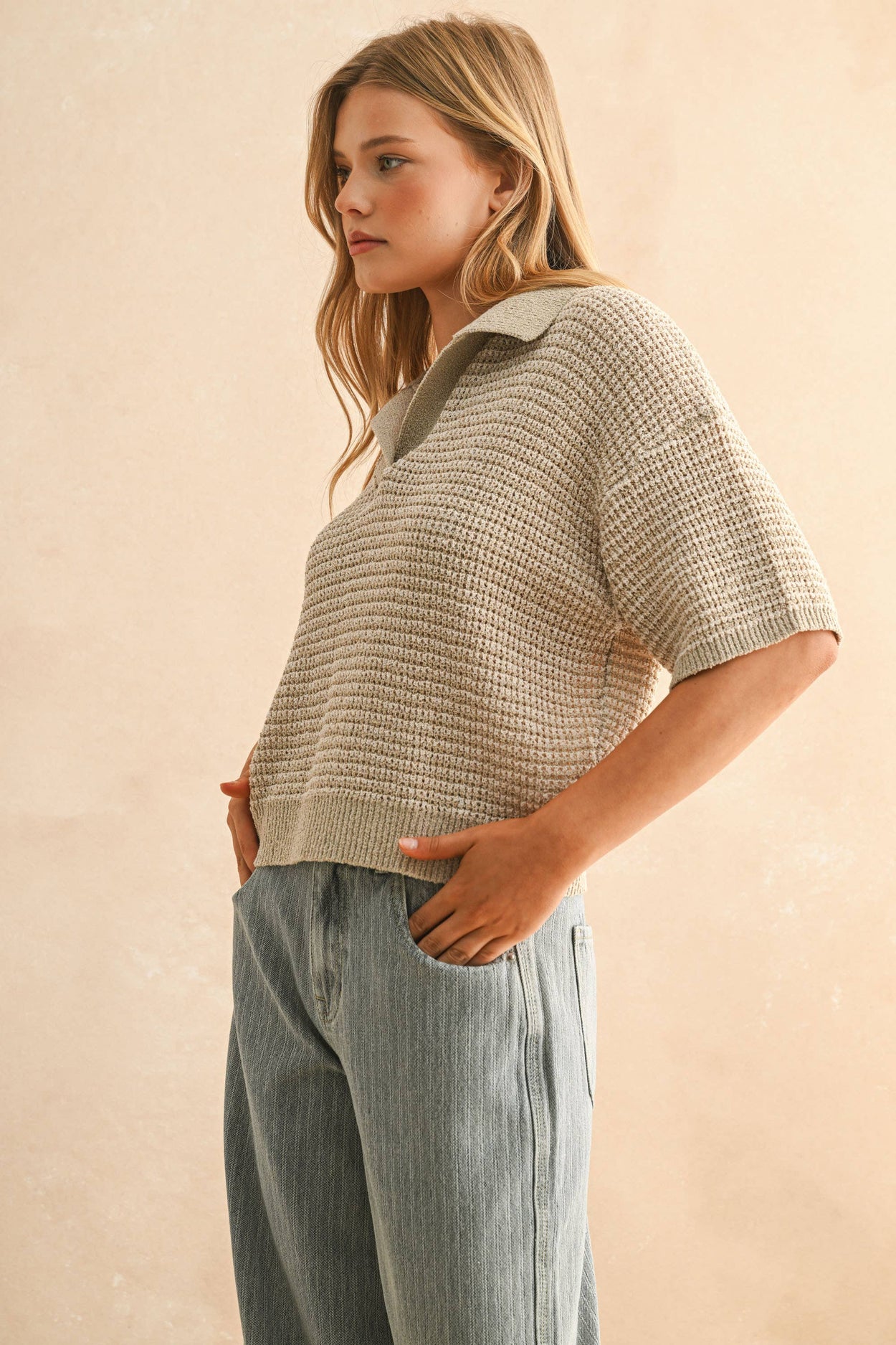 Taupe Collared Knitted Top