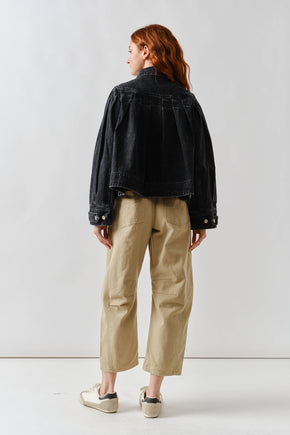 Washed Black Pleated Denim Jacket