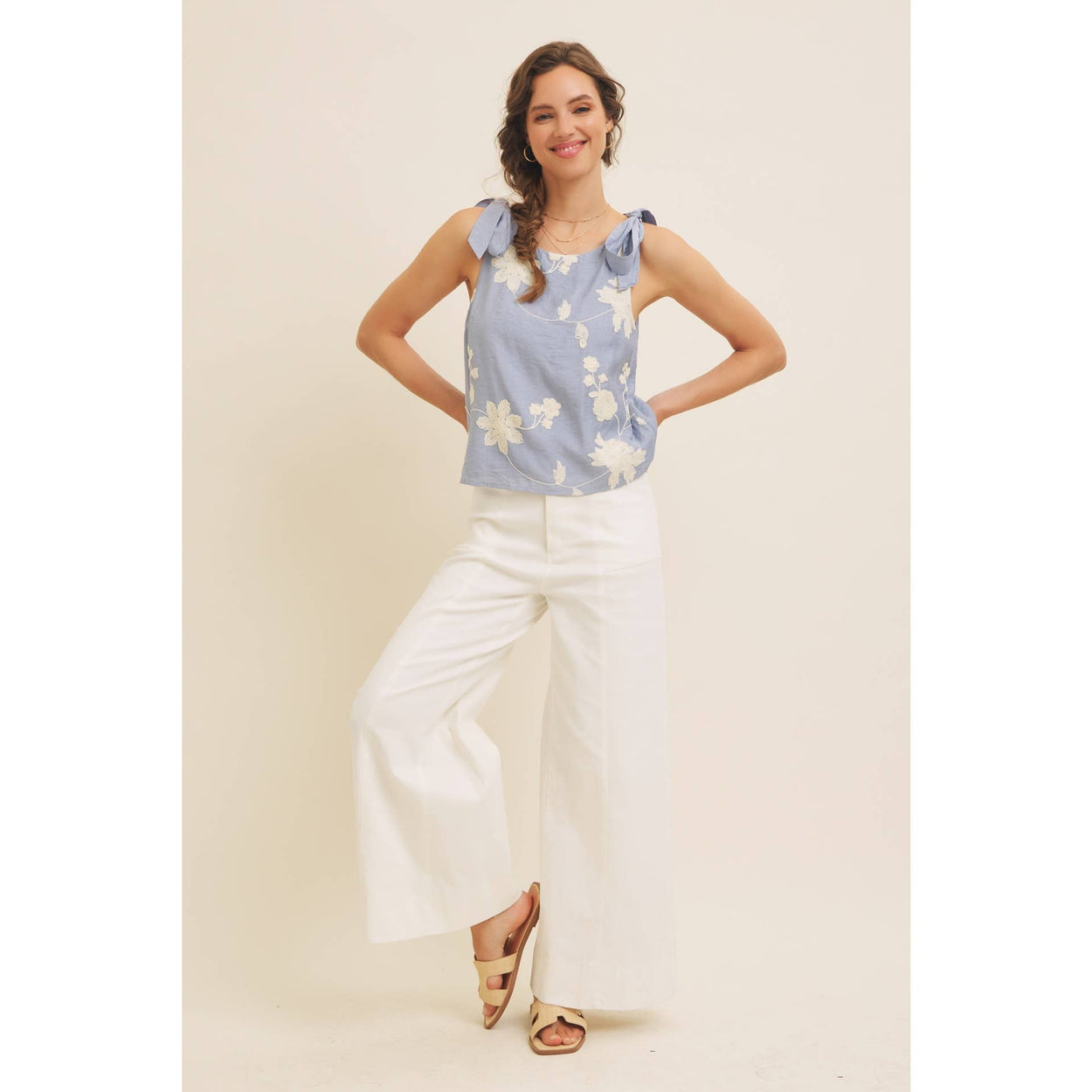 Dusty Blue Blouse Top With Bow Straps
