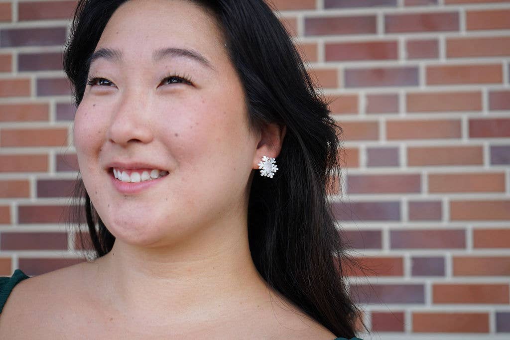 White Shimmer Snowflake Studs
