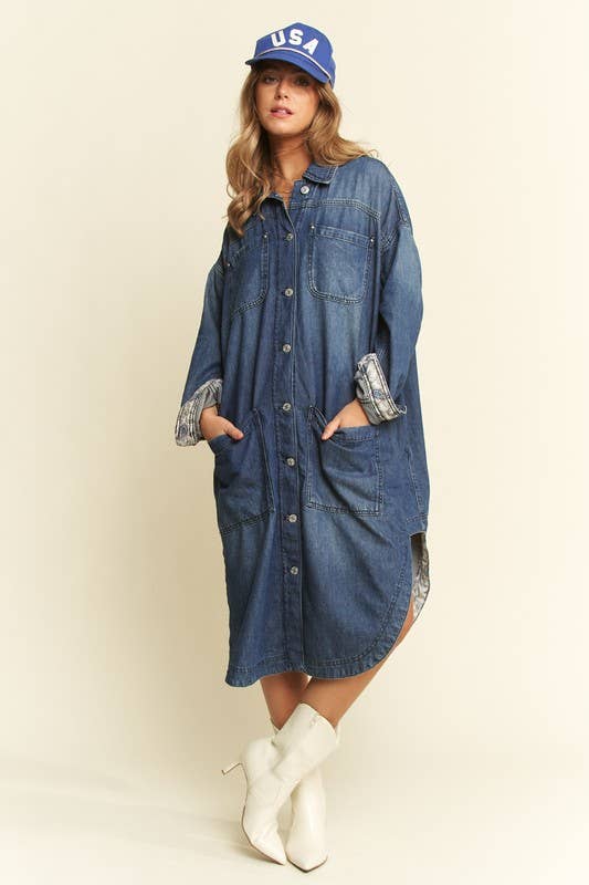 Plus Mid Length Button Sown Denim Jacket